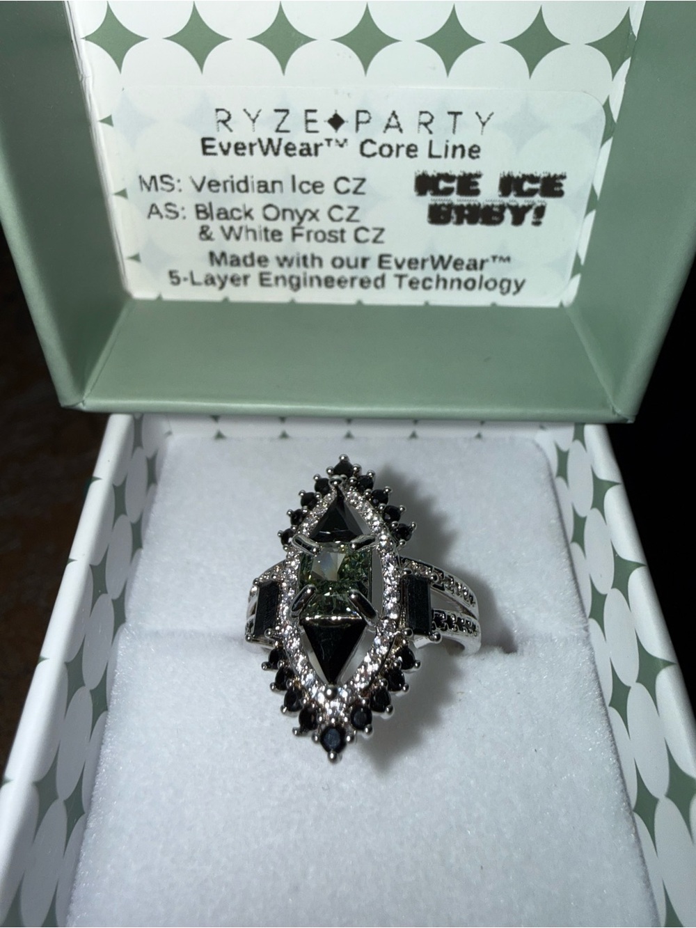 RYZE Party Veridian Ice CZ Statement Ring Size 6 NWT